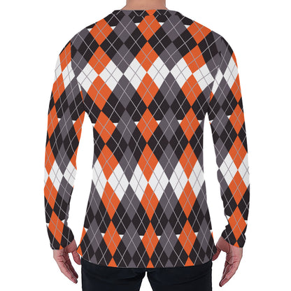 Halloween Themed Argyle Pattern Print Men's Long Sleeve T-Shirt