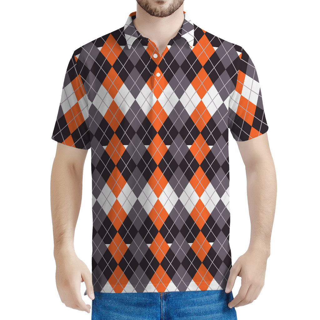 Halloween Themed Argyle Pattern Print Men's Polo Shirt
