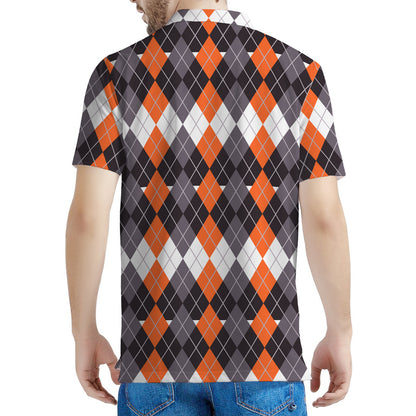 Halloween Themed Argyle Pattern Print Men's Polo Shirt