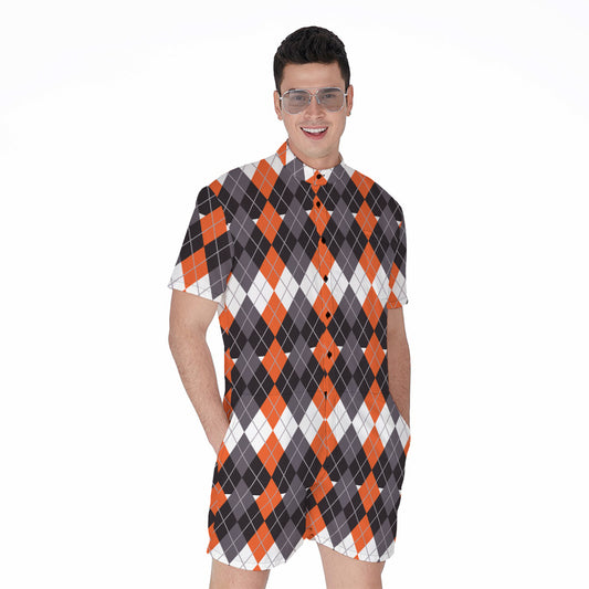Halloween Themed Argyle Pattern Print Men's Rompers