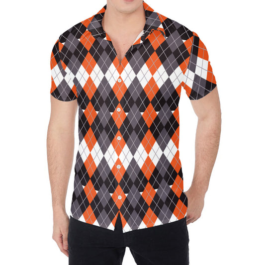 Halloween Themed Argyle Pattern Print Men's Shirt