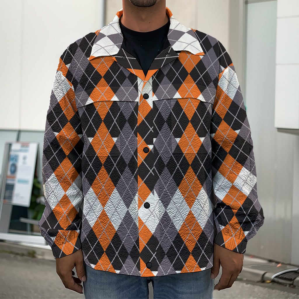 Halloween Themed Argyle Pattern Print Men's Shirt Jacket