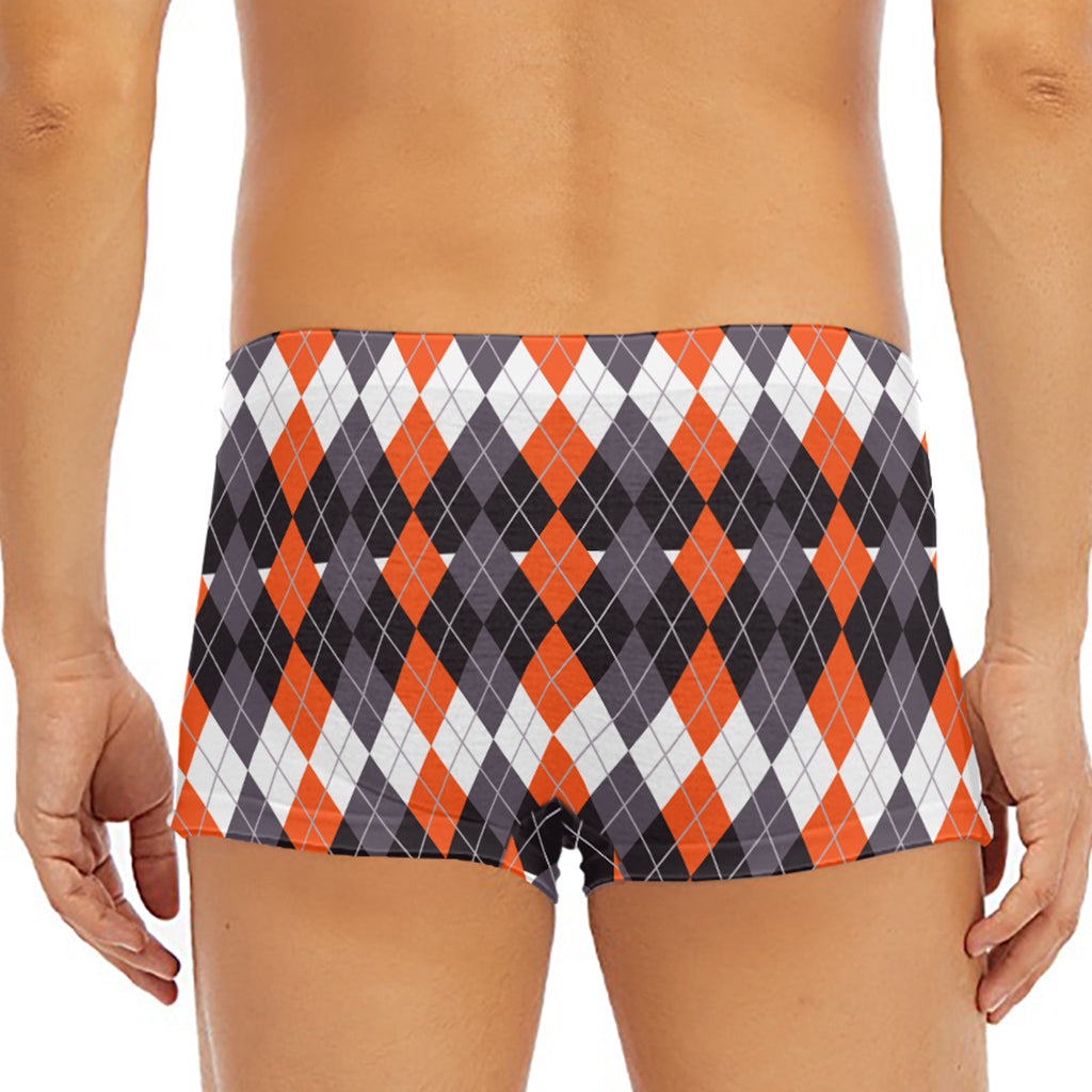 Halloween Themed Argyle Pattern Print Men's Short Boxer Briefs