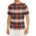 Halloween Themed Argyle Pattern Print Men's Short Sleeve Rash Guard