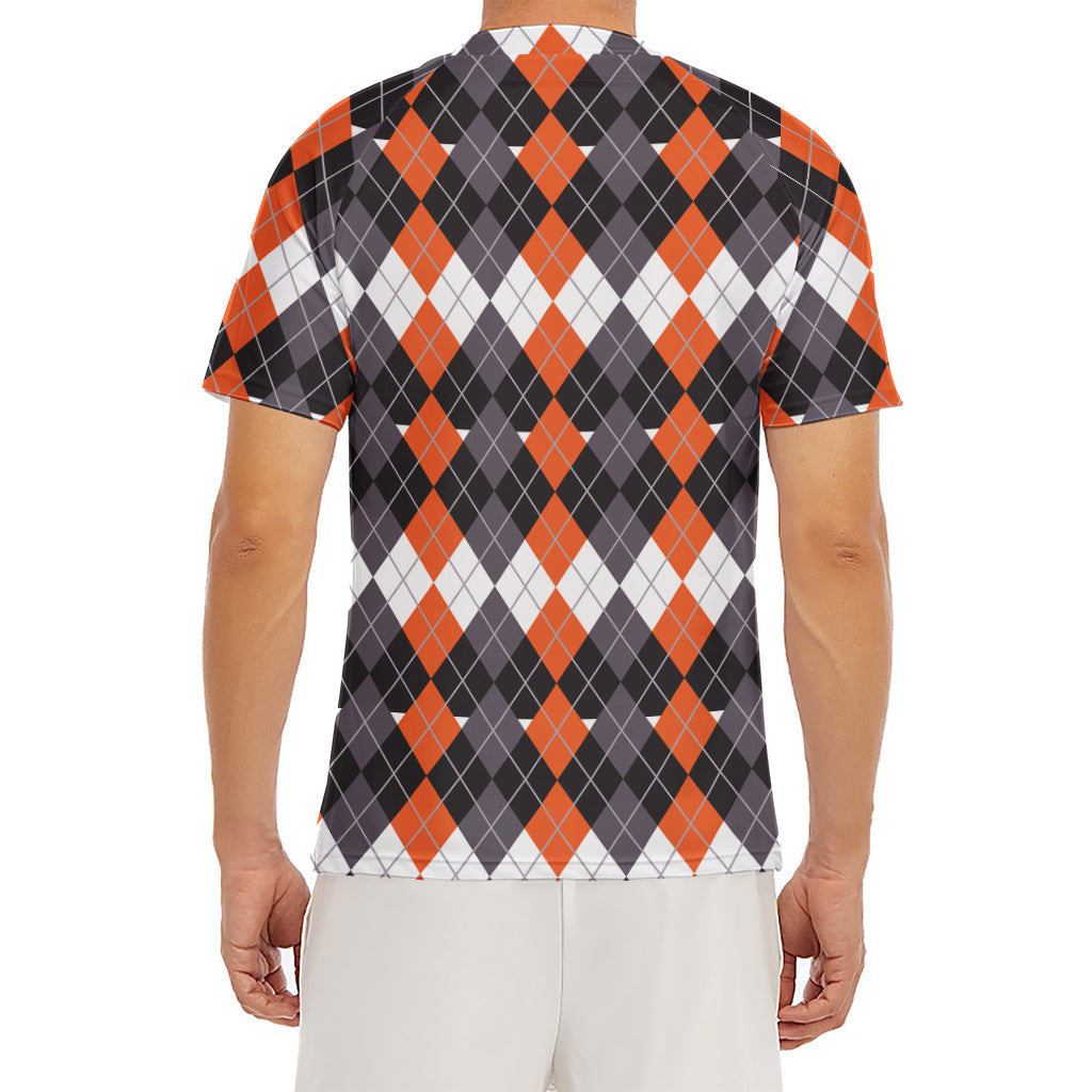 Halloween Themed Argyle Pattern Print Men's Short Sleeve Rash Guard