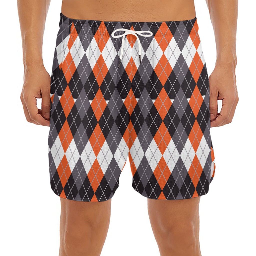 Halloween Themed Argyle Pattern Print Men's Split Running Shorts