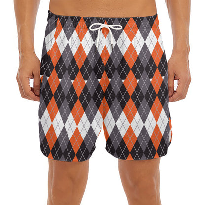 Halloween Themed Argyle Pattern Print Men's Split Running Shorts
