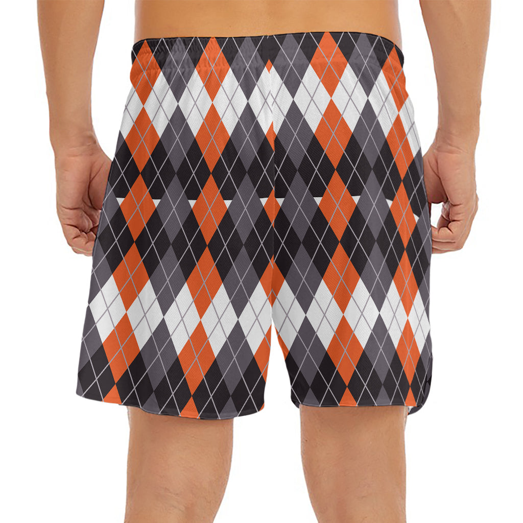 Halloween Themed Argyle Pattern Print Men's Split Running Shorts