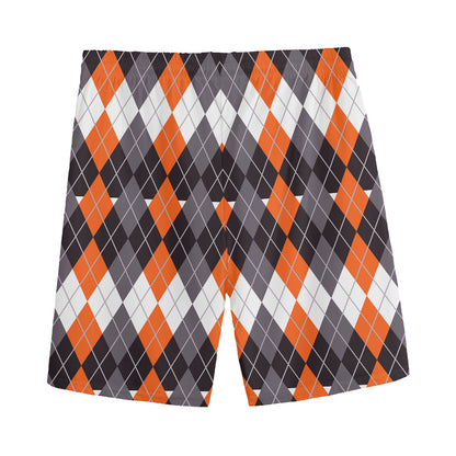 Halloween Themed Argyle Pattern Print Men's Sports Shorts