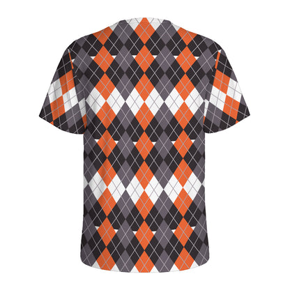 Halloween Themed Argyle Pattern Print Men's Sports T-Shirt