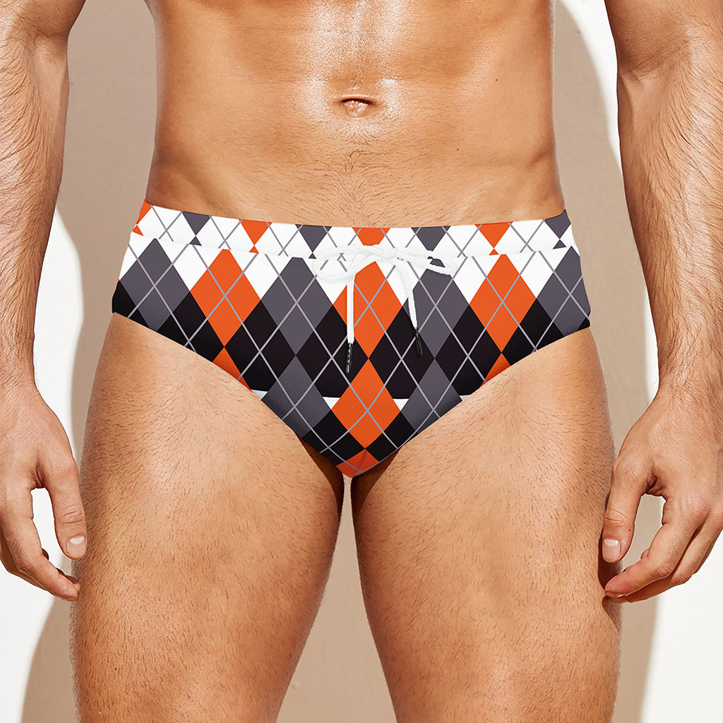 Halloween Themed Argyle Pattern Print Men's Swim Briefs