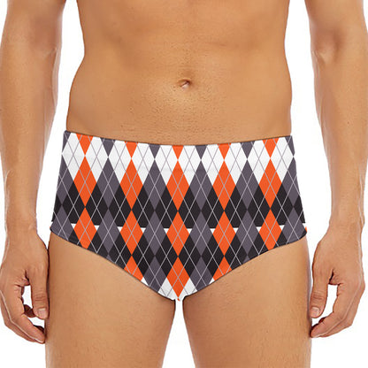 Halloween Themed Argyle Pattern Print Men's Triangle Swim Briefs
