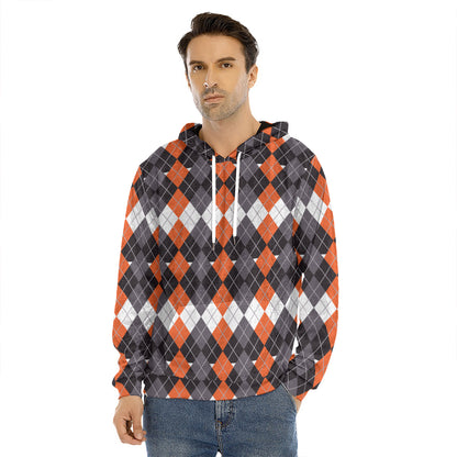 Halloween Themed Argyle Pattern Print Men's Velvet Pullover Hoodie