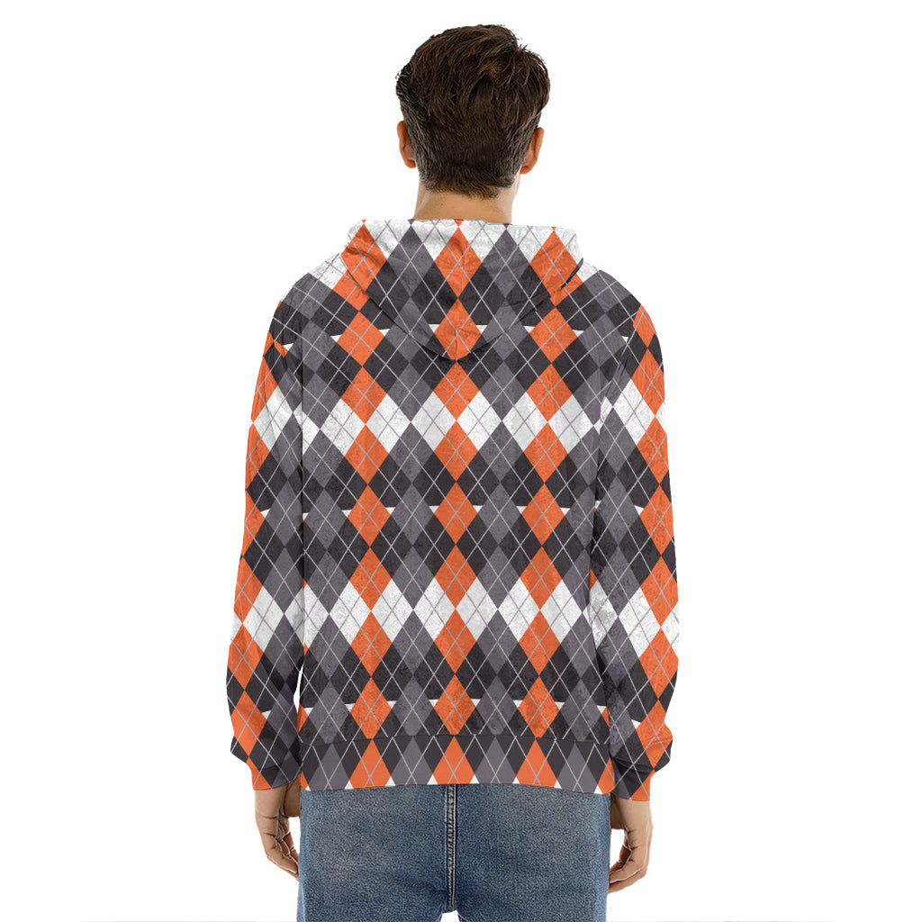 Halloween Themed Argyle Pattern Print Men's Velvet Pullover Hoodie