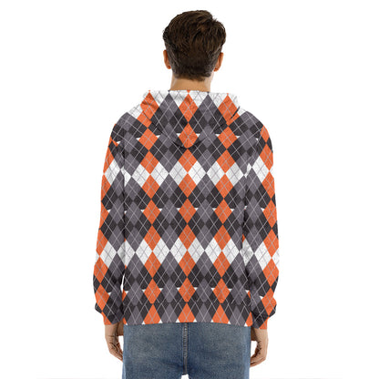 Halloween Themed Argyle Pattern Print Men's Velvet Pullover Hoodie