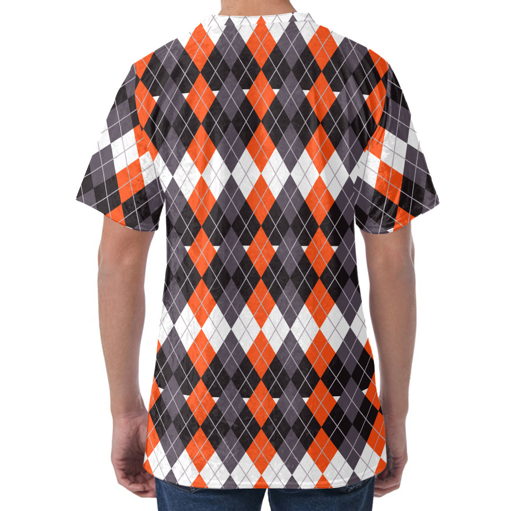 Halloween Themed Argyle Pattern Print Men's Velvet T-Shirt