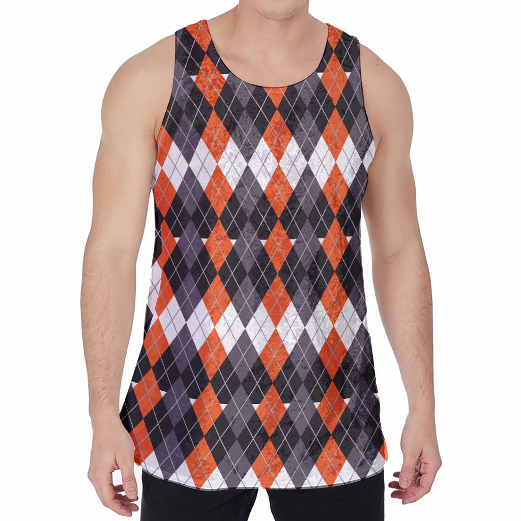 Halloween Themed Argyle Pattern Print Men's Velvet Tank Top