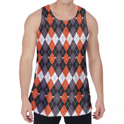 Halloween Themed Argyle Pattern Print Men's Velvet Tank Top