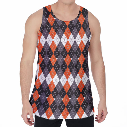 Halloween Themed Argyle Pattern Print Men's Velvet Tank Top