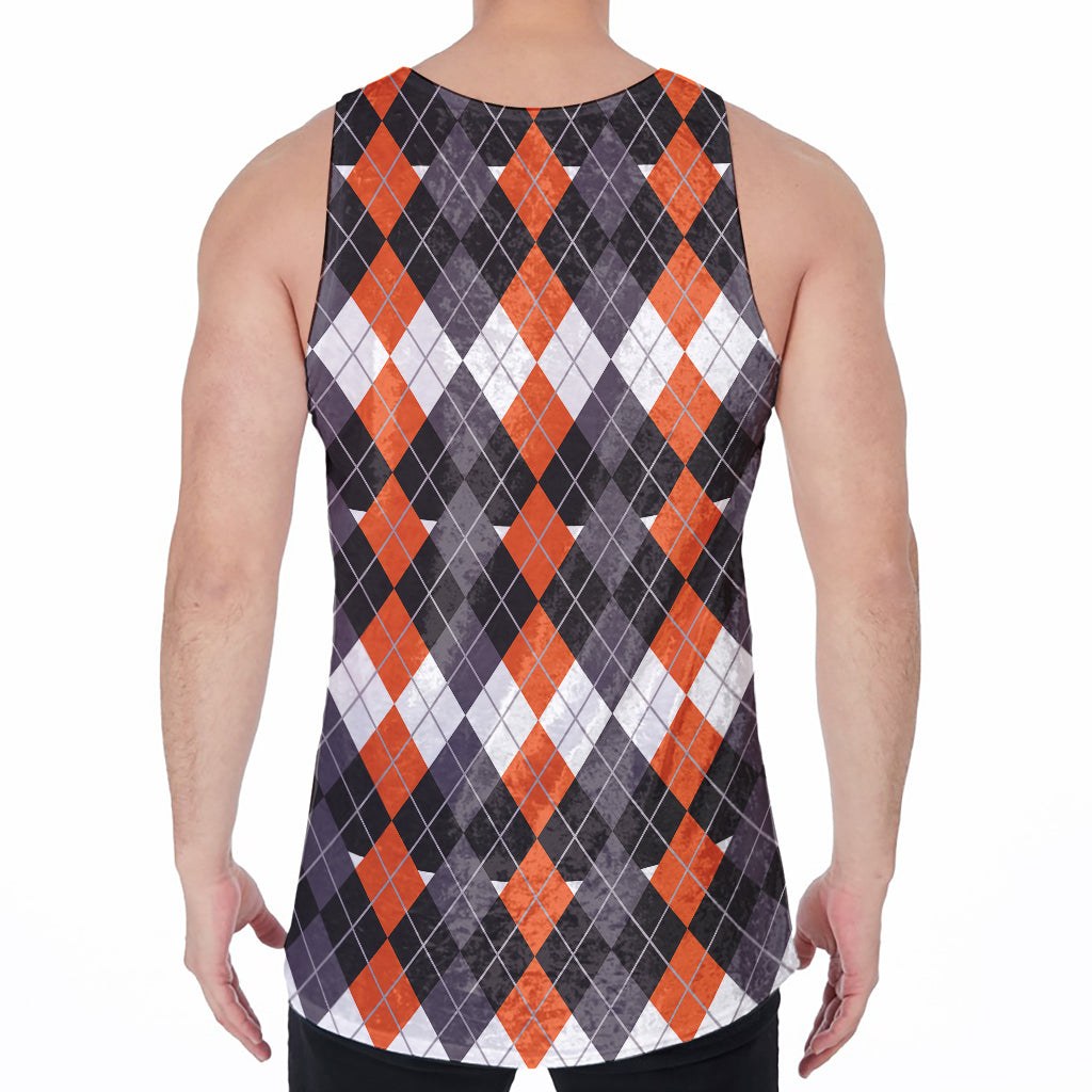 Halloween Themed Argyle Pattern Print Men's Velvet Tank Top