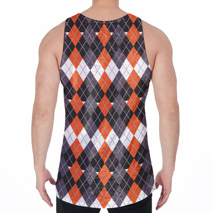 Halloween Themed Argyle Pattern Print Men's Velvet Tank Top