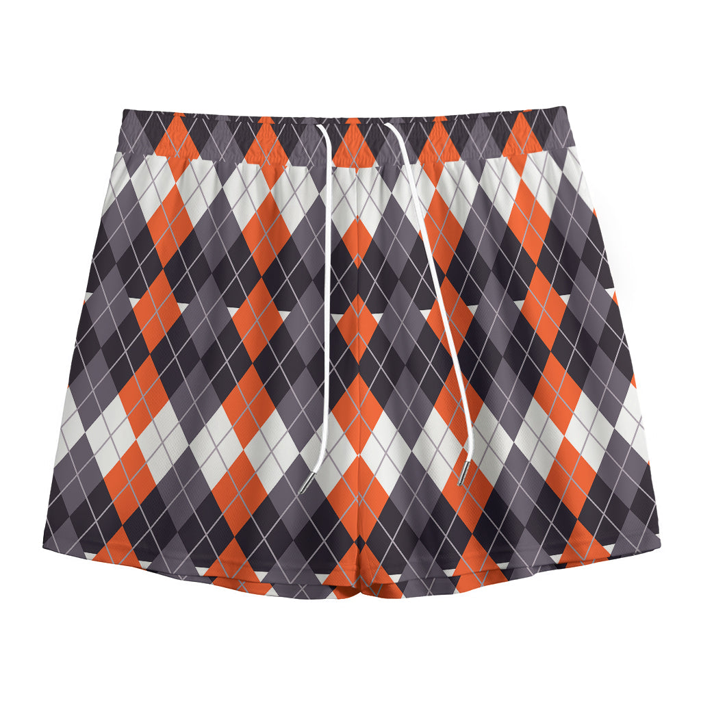 Halloween Themed Argyle Pattern Print Mesh Shorts