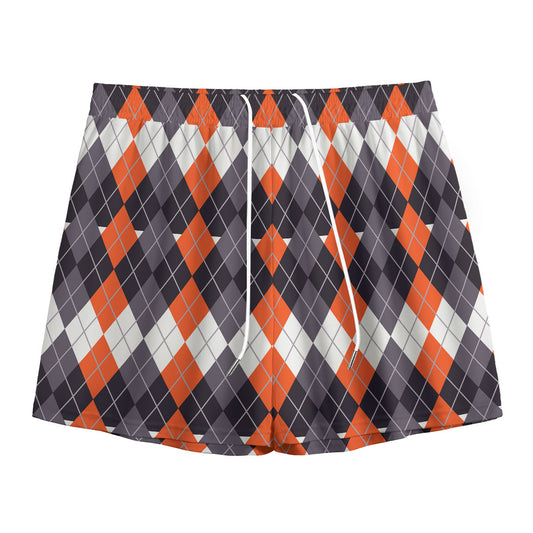 Halloween Themed Argyle Pattern Print Mesh Shorts