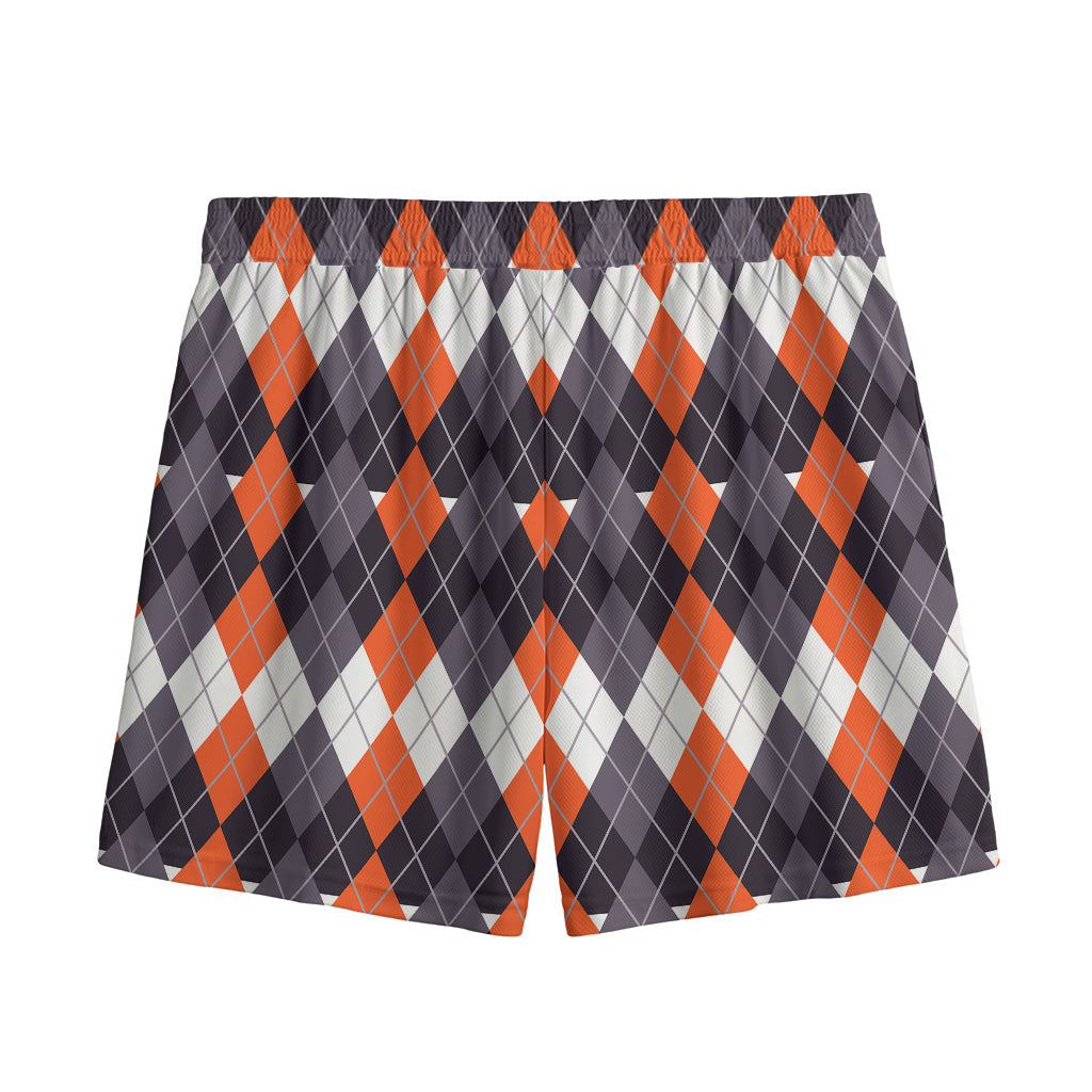Halloween Themed Argyle Pattern Print Mesh Shorts