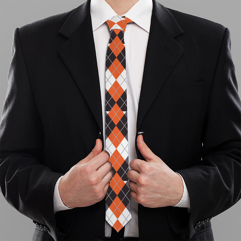 Halloween Themed Argyle Pattern Print Necktie