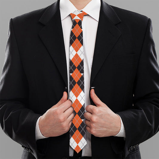Halloween Themed Argyle Pattern Print Necktie