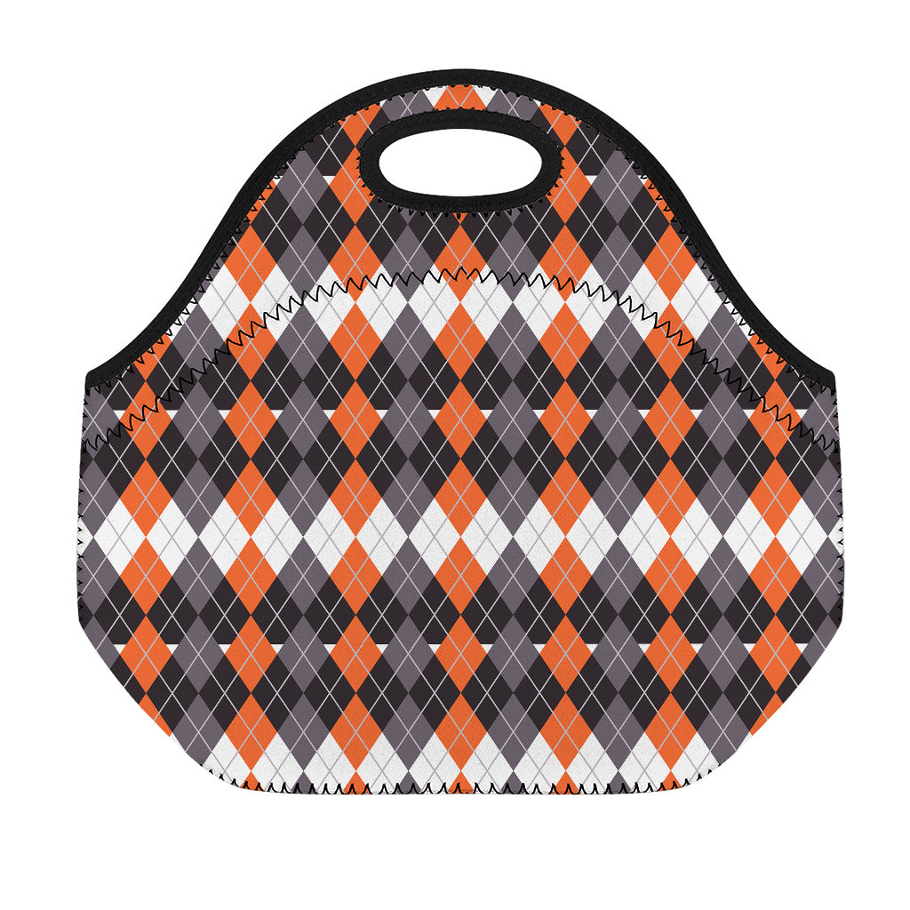 Halloween Themed Argyle Pattern Print Neoprene Lunch Bag