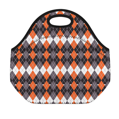 Halloween Themed Argyle Pattern Print Neoprene Lunch Bag