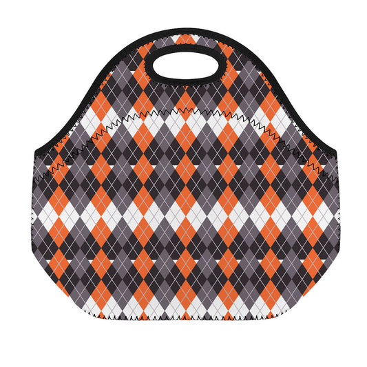 Halloween Themed Argyle Pattern Print Neoprene Lunch Bag