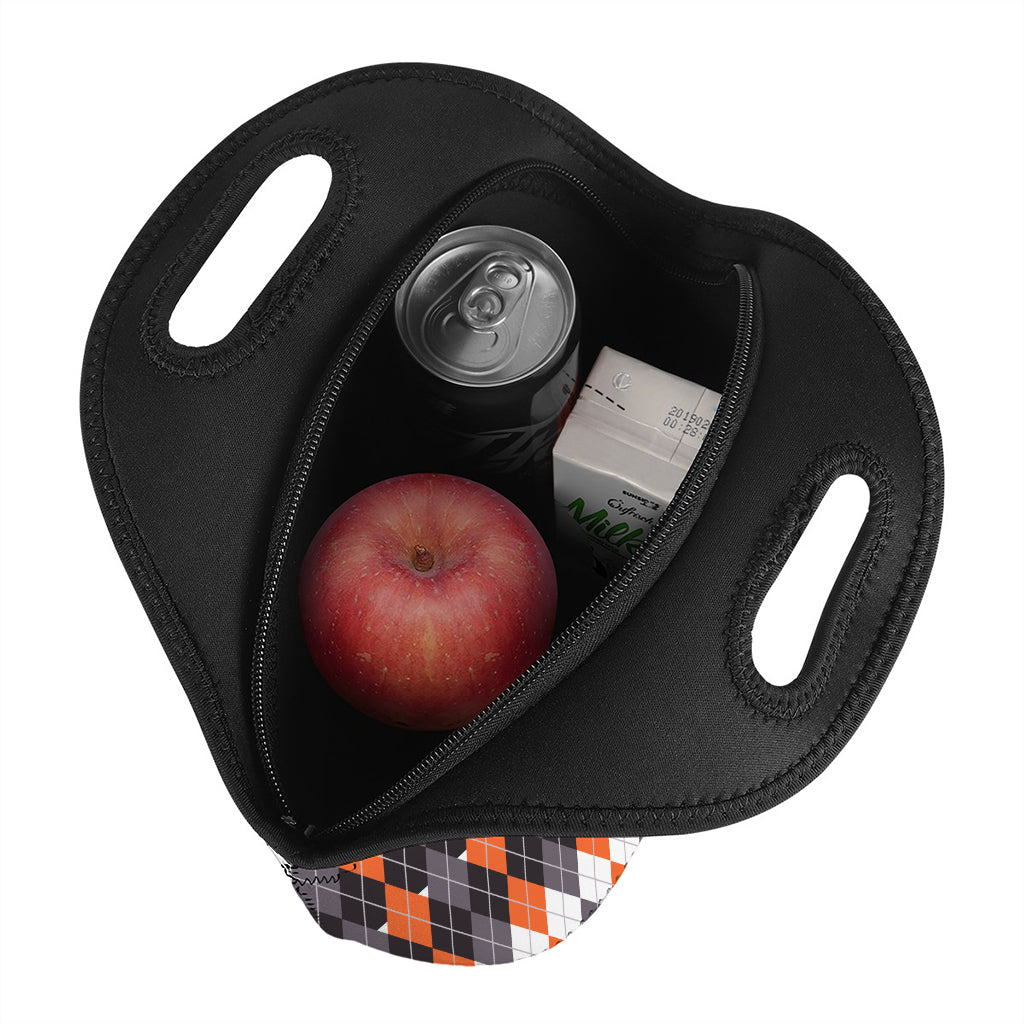 Halloween Themed Argyle Pattern Print Neoprene Lunch Bag