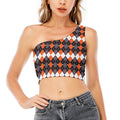Halloween Themed Argyle Pattern Print One Shoulder Crop Top