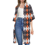Halloween Themed Argyle Pattern Print Open Front Beach Cover Up