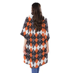 Halloween Themed Argyle Pattern Print Open Front Beach Cover Up