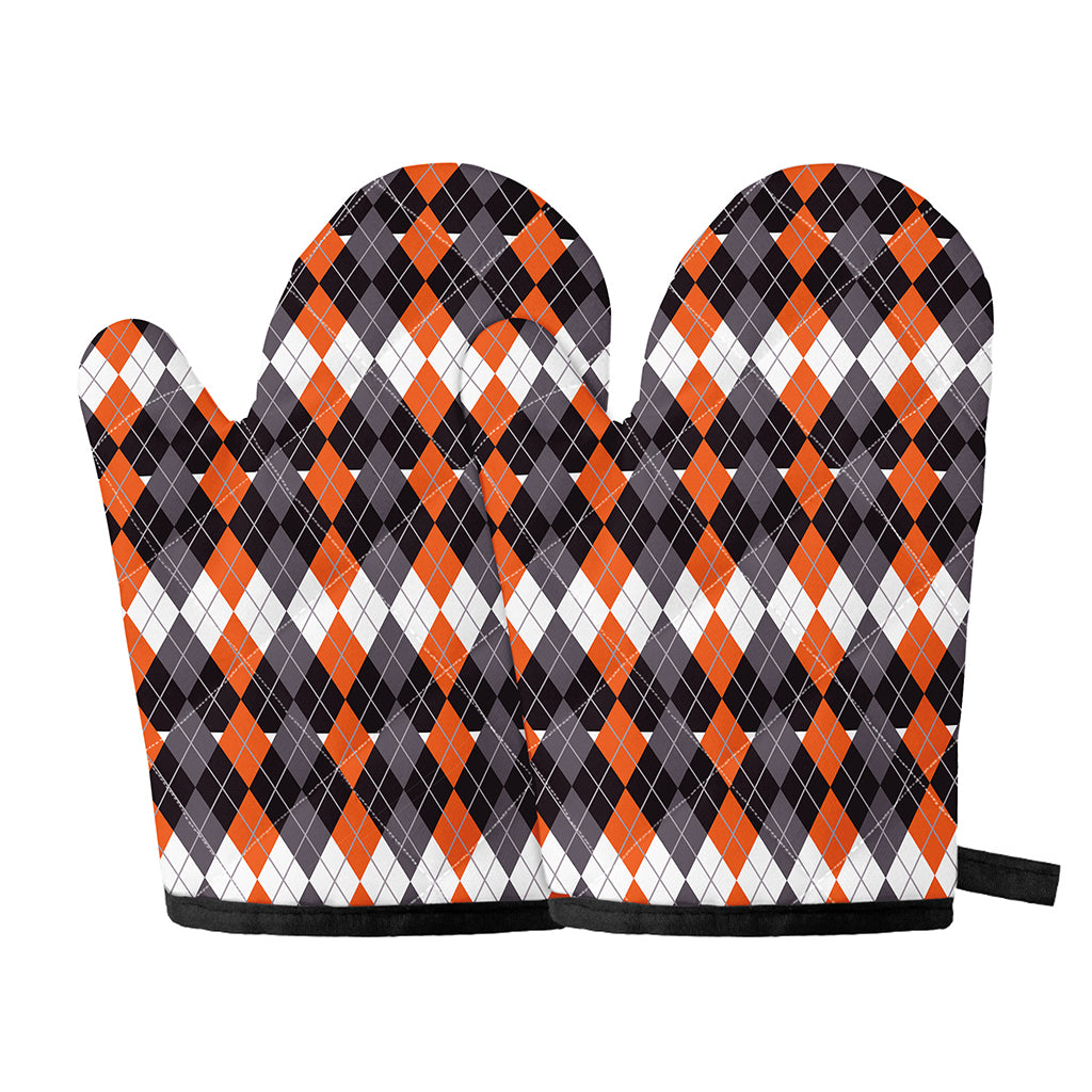 Halloween Themed Argyle Pattern Print Oven Mitts