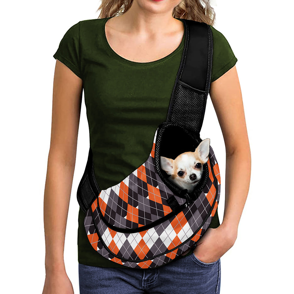 Halloween Themed Argyle Pattern Print Pet Sling Carrier