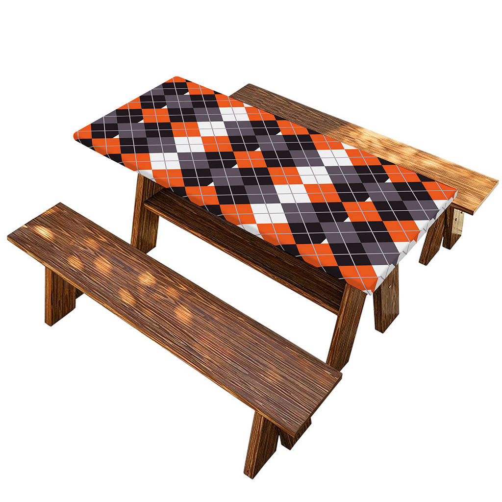 Halloween Themed Argyle Pattern Print Picnic Table Cover