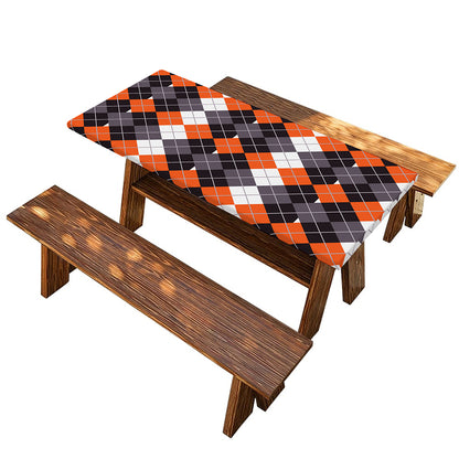 Halloween Themed Argyle Pattern Print Picnic Table Cover