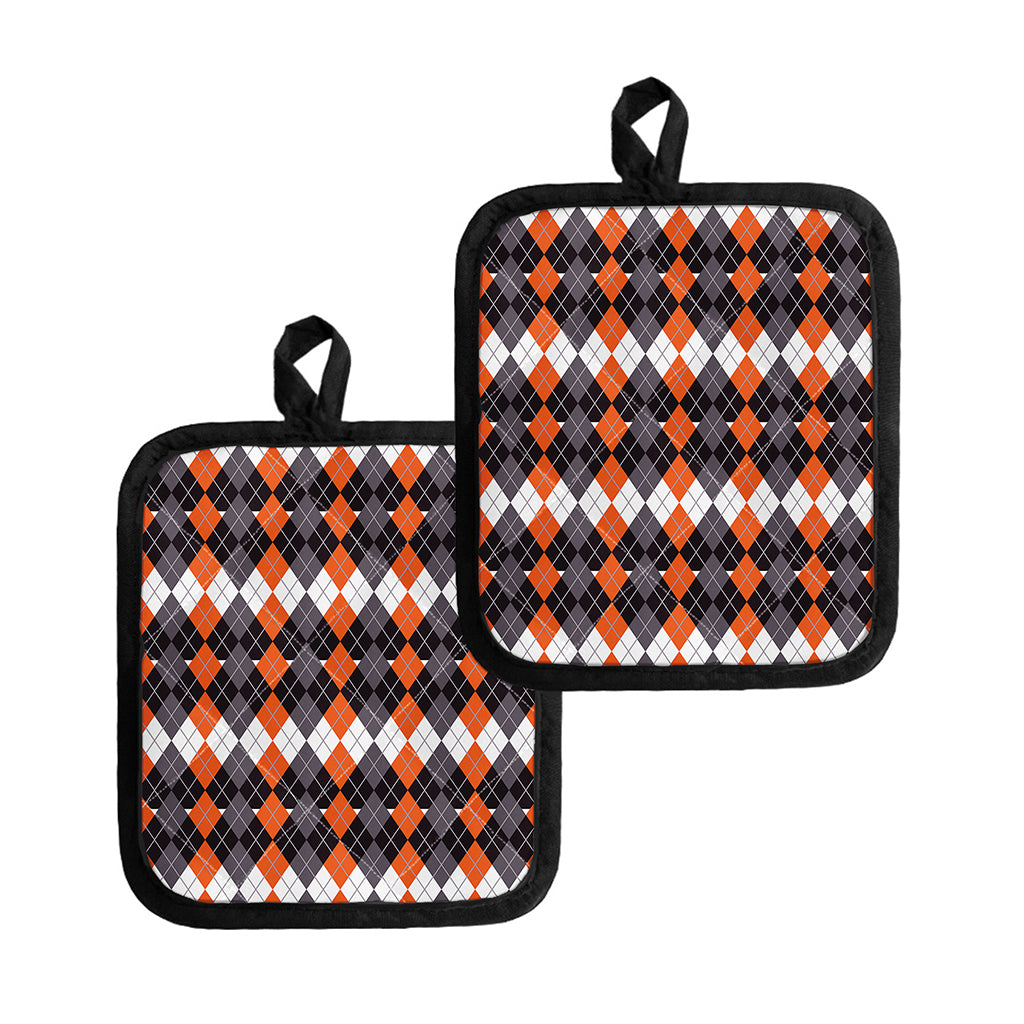 Halloween Themed Argyle Pattern Print Pot Holders