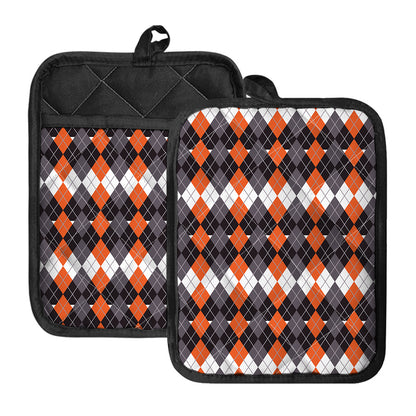 Halloween Themed Argyle Pattern Print Pot Holders With Pocket