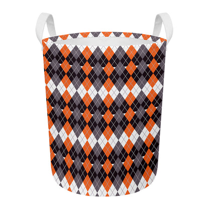 Halloween Themed Argyle Pattern Print Round Laundry Basket