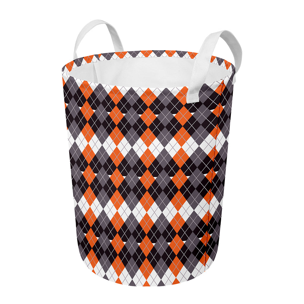 Halloween Themed Argyle Pattern Print Round Laundry Basket