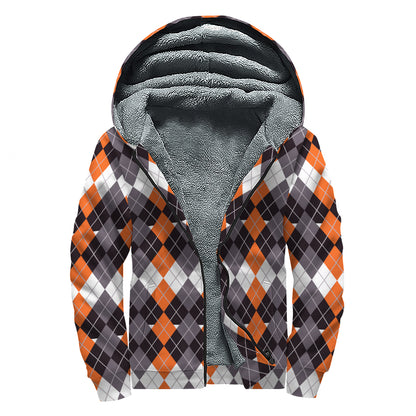 Halloween Themed Argyle Pattern Print Sherpa Lined Zip Up Hoodie