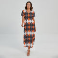 Halloween Themed Argyle Pattern Print Short Sleeve Maxi Dress