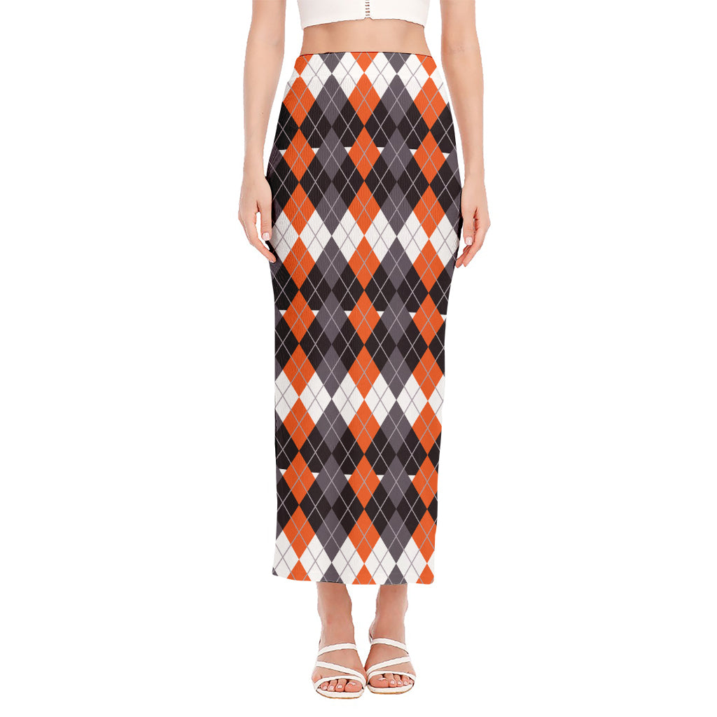 Halloween Themed Argyle Pattern Print Side Slit Maxi Skirt