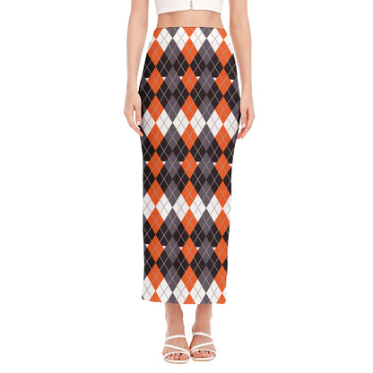 Halloween Themed Argyle Pattern Print Side Slit Maxi Skirt