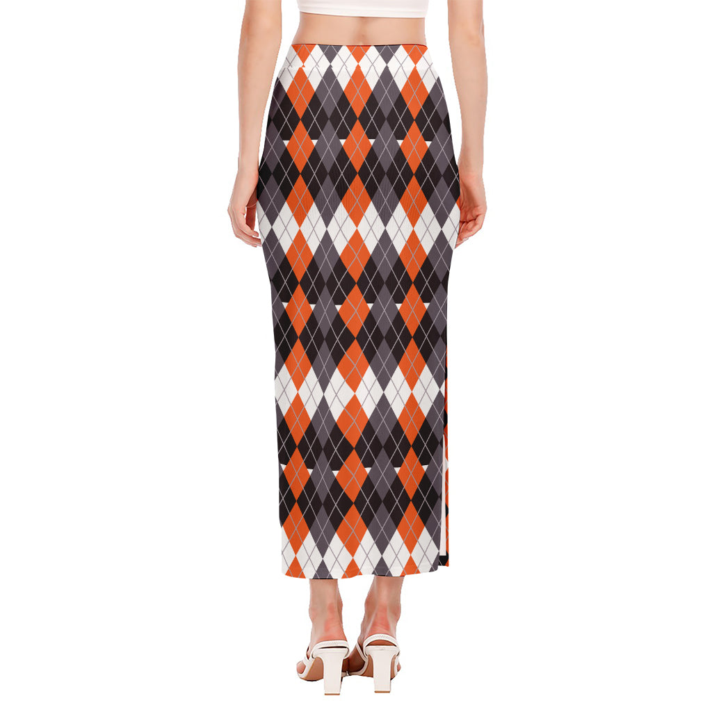 Halloween Themed Argyle Pattern Print Side Slit Maxi Skirt